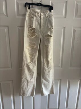 Good American White Distressed Bootcut Jeans